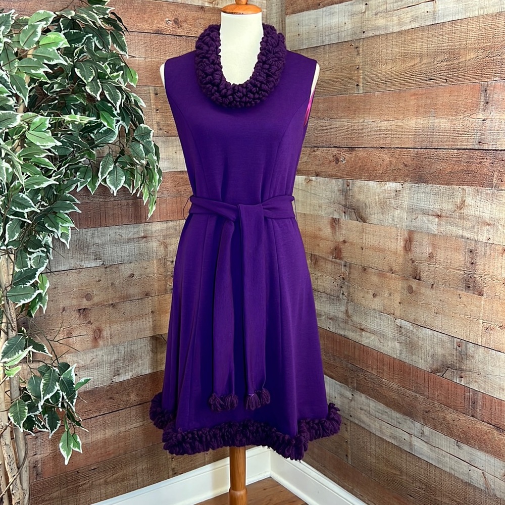 CARON CHICAGO Vintage Purple Avant Garde Sheath Dress with Yarn Trim